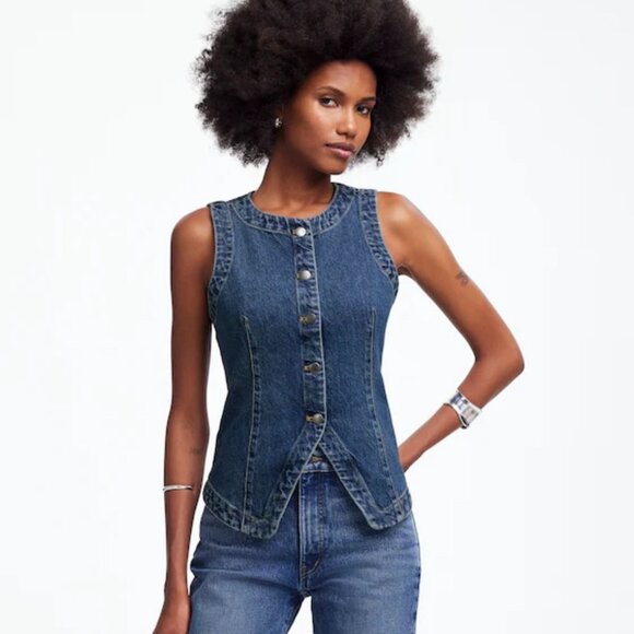 NWT Madewell Denim Crewneck Vest in Concho Wash - Size: 2 - Picture 1 of 13